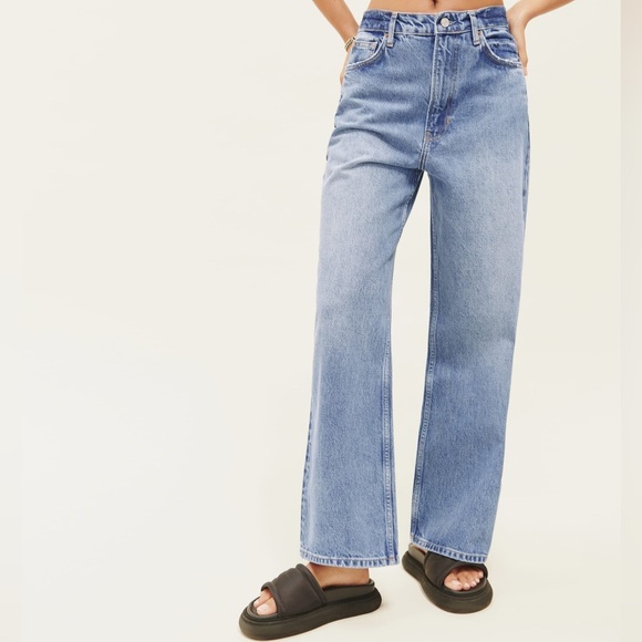 Reformation Denim - Reformation Wilder High Rise Wide Leg Cropped Denim Light Blue Boyfriend Jeans